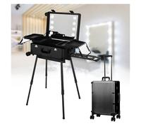 Valigetta For Il Trucco Con Rotelle E Specchio Luminoso, Valigetta For Cosmetici Da Studio Regolabile Con Luci, Valigette For Cosmetici Di Grande Capacità For I Viaggi(Nero,24in)