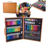 Valigetta Legno Pittore 150 pz Colori Pittura Pastelli Acquerelli Professionale