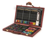 BAKAJI Valigetta in Legno Pittore Set 78 Pezzi Assortiti Colori Pastelli Acquerelli Pennelli e Accessori Disegno Set Artistico Professionale per Artisti Hobbisti e Principianti