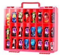 Valigetta Organiser per Hot Wheels Die-Cast Veicoli, Set Regalo Auto Giocattolo, Contenitore per scatole di fiammiferi Auto, 48 Scomparti Rosso (Solo Scatola)