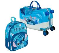 Valigetta per bambini Ride-On, set con zaino per bambini, personalizzabile, con nome, trolley per sedersi, bagaglio a mano, valigia da viaggio, Stitch, Mittelgroß, Bagaglio per bambini