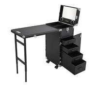 Valigetta per cosmetici con 4 cassetti e specchi, colore: nero | Tavolo da manicure con ruote, dimensioni: 57 x 38 x 68 cm, grande valigetta per trucchi in alluminio, ABS