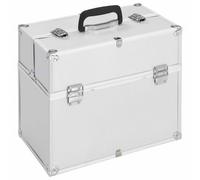 Valigetta per cosmetici estensibile, 38 x 23 x 34 cm, in legno, pannelli ABS e alluminio, con maniglia per il trasporto, beauty case con parte superiore estraibile e scomparti per cosmetici, argento