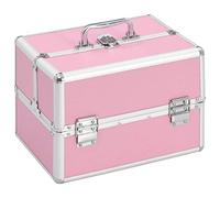 Valigetta per cosmetici in alluminio, rosa, 22 x 30 x 21 cm, con maniglia, richiudibile, organizer per cosmetici, trucchi, prodotti per la cura e conservazione da viaggio