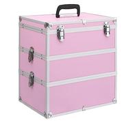 Valigetta per cosmetici rosa, da viaggio, con 3 ripiani rimovibili, stabile beauty case in alluminio e legno, 37 x 24 x 40 cm, Colore: rosa., 1, Vintage