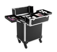 Valigetta per cosmetici, trolley, 3 in 1, per trucchi, parrucchieri, 34 x 24 x 47 cm, con serratura, per trucchi, trucchi, cosmetici, ruote girevoli a 360°, Nero , normale