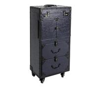 Valigetta per cosmetici, trolley con 2 livelli retrò, con 4 chiavi, timone e maniglia, per parrucchieri, carrelli da lavoro, 38 x 25,5 x 82 cm (blu, 2 retrò)