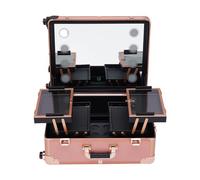 Valigetta per cosmetici, trolley con luci a LED, specchio, gambe regolabili, trucco professionale, custodia per trucco, robusta, oro rosa, oro rosa., Artistico