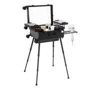 Valigetta per cosmetici, trolley, da toeletta con 4 rotoli, illuminazione e specchio, per trucchi, per parrucchieri, nail designer, colore nero