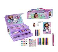 Valigetta per l'arte della casa delle bambole di Gabby con matite, pastelli, pennarelli e acquerelli - Set creativo completo per bambini con cassetti organizzativi
