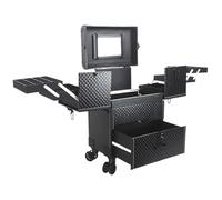 Valigetta per trucchi con rotelle Valigia grande da viaggio pieghevole for truccatrice professionista, manicure, donna, trolley(Black)