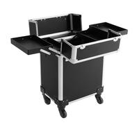 Valigetta per trucchi con ruote, in alluminio, trolley extra grande, ideale per viaggi, parrucchieri, colore nero