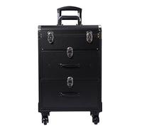 Valigetta per trucchi, grande organizer per cosmetici con ruote, trolley da viaggio per artisti o appassionati di bellezza, Nero