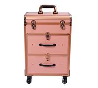 Valigetta per trucchi, grande organizer per cosmetici con ruote, trolley da viaggio per artisti o appassionati di bellezza, Oro