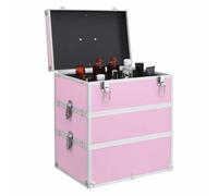 Valigetta per trucco, 37 x 24 x 40 cm, in alluminio, 3 livelli, colore: Rosa, Rosa, 1, 48