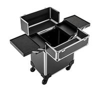 Valigetta per trucco, trolley, valigetta per trucco, valigetta per trucchi estesa con maniglia, parrucchiere, valigetta per cosmetici, scomparto espandibile, 4 ruote universali., Nero , Semplicità