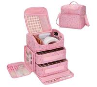 Valigetta per unghie con capacità extra grande - valigetta per unghie da 86 a 100 + bottiglie e lampada per unghie, design a doppio strato, valigetta con 2 tasche, Triangolo rosa, 86 Flaschen