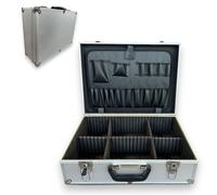 Valigetta porta utensili in alluminio chiudibile a chiave con 6 scomparti e panello porta minuterie
