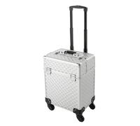 Valigetta professionale per trucchi con rotelle, grande valigetta per cosmetici, 34 x 24 x 41 cm, multifunzionale per trucchi e acconciature, Argentato, Stile moderno