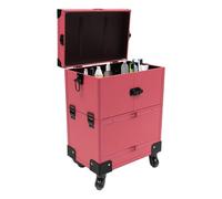Valigetta professionale per trucchi con specchio e ruote bloccabili, portatile, organizer per cosmetici per professionisti della bellezza, Rosa