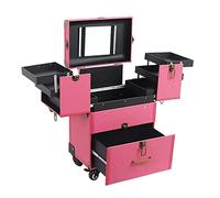 Valigetta professionale per trucchi, per artisti e parrucchieri, grande capacità, organizer da viaggio con specchio, per scuola e salone, rosa