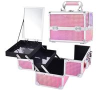 Valigetta Trucchi Beauty Case porta Trucco Valigia porta Trucchi Valigetta per Trucco Vassoi per Truccatore Custodia Cosmetica con Specchio, Rosa Olografico