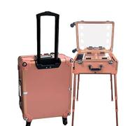 Valigetta Trucchi Professionale, Trolley Estetista con Ruote e Supporti, Stazione per Trucco con Specchio e 8 Luci a LED per Il Viaggio (Color : ROSE GOLD)