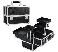 Valigetta Trucchi Professionale Valigia Porta Trucchi Taglia Larga Valigia Beauty Case Valigetta Per Cosmetici Organizzatore Trucco, 6 Vassoi Chiudibile a Chiave,Nero