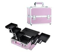 Valigetta Trucchi Professionale Valigia Porta Trucchi Taglia Larga Valigia Beauty Case Valigetta Per Cosmetici Organizzatore Trucco, 6 Vassoi Chiudibile a Chiave,Rosa