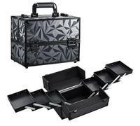 Valigetta Trucchi Professionale Valigia Porta Trucchi Taglia Larga Valigia Beauty Case Valigetta Per Cosmetici Organizzatore Trucco, 6 Vassoi Chiudibile a Chiave,Grigio Nerastro