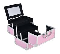Valigetta Trucco Professionale Beauty Case Organizer Contenitore Portacosmetici con Ripiani a Sbalzo Specchio Integrato E Telaio in Alluminio Adatta, style to 6, Array, Rosa