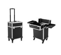 Valigetta trucco professionale con carrello, trolley make up con ruote, valigetta estetista in alluminio per unghie e cosmetici, grande capacità, robusta e multiuso, colore nero