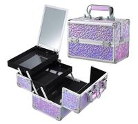 Valigetta Trucco Vuota con Specchio Beauty Case Chiusibile Valigetta per Unghie Porta Trucchi Multifunzione Makeup Case, Viola brillante