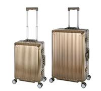 Valigia da viaggio in alluminio, con manico telescopico, TSA, 4 ruote, gold, Handgepäck & Großer Koffer Set, Set di valigie