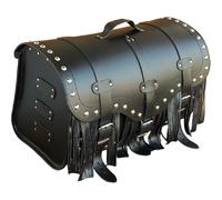 Valigia in pelle per moto con serratura, rivetti e frange RSA K155 nera