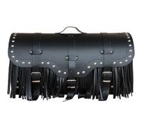 Valigia in pelle per moto con serratura, rivetti e frange RSA K165 nera