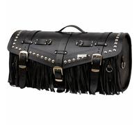 Valigia in pelle per moto con serratura, rivetti e frange RSA K183 nera