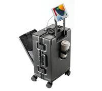 Valigia Intelligente da Viaggio in Alluminio, Custodia Rigida in Policarbonato Bagagli da Rigida Valigetta con Porta USB, Portabicchieri e Supporto per Cellulare (Grigio Scuro, Piccolo -22 Pollici)