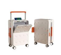 Valigia intelligente multifunzionale con apertura frontale e laterale, telaio in alluminio e cerniera, ricarica USB e gancio, maniglia larga bilanciata espandibile valigia da viaggio, bianco, M, 1