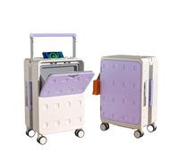 Valigia intelligente multifunzionale con apertura frontale e laterale, telaio in alluminio e cerniera, ricarica USB e gancio, maniglia larga bilanciata espandibile valigia da viaggio, Viola, L, 1