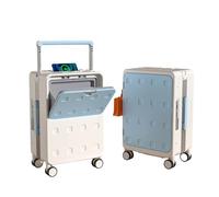 Valigia intelligente multifunzionale con apertura frontale e laterale, telaio in alluminio e cerniera, ricarica USB e gancio, maniglia larga bilanciata espandibile valigia da viaggio, Blu, M, 1