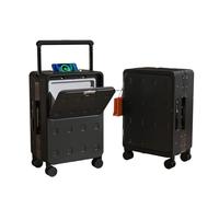 Valigia intelligente multifunzionale con apertura frontale e laterale, telaio in alluminio e cerniera, ricarica USB e gancio, maniglia larga bilanciata espandibile valigia da viaggio, Nero , M, 1