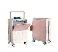 Valigia intelligente multifunzionale con apertura frontale e laterale, telaio in alluminio e cerniera, ricarica USB e gancio, maniglia larga bilanciata espandibile valigia da viaggio, rosa, M, 1