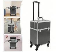 Valigia per cosmetici, valigia per cosmetici con ruote in alluminio, trolley per cosmetici nero con chiave, valigia da viaggio per parrucchieri, valigia per cosmetici per truccatori, parrucchieri, gra