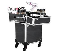 Valigia professionale for trucco con rotelle con ruota universale, custodia da viaggio for trucco for truccatori parrucchieri, valigia Makrup di grande capacità(Black)