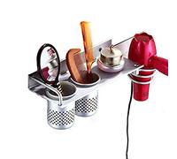 Valink alluminio montaggio a parete asciugacapelli appeso rack organizer, porta asciugacapelli con 2 tazze, collezione bagno Storage rack spazzolino stoccaggio supporto Home Supplies - argen