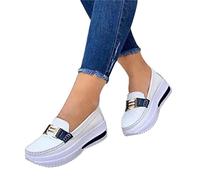 VALINK Mocassini con piattaforma comodi da donna, scarpe da passeggio casual in poliuretano, stile vintage, bianco, 35 LA EU