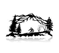 VALINSKY Decorazione murale in metallo con sciatore, decorazione murale a tema montagna e alberi, decorazione murale con montagna e alberi, regalo per gli amanti dello sci per ufficio e casa