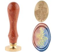 VALINSKY Timbro ovale per ceralacca, motivo ramo fiorito, vintage, rimovibile, in ottone, con manico in legno, per inviti di nozze, biglietti, buste, decorazioni, confezioni regalo