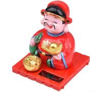 Valixirant Statua a energia solare del dio della ricchezza, Feng Shui auto per cruscotto, ornamento fortuna e prosperità, decorazione per interni auto, 7,5 x 9 cm